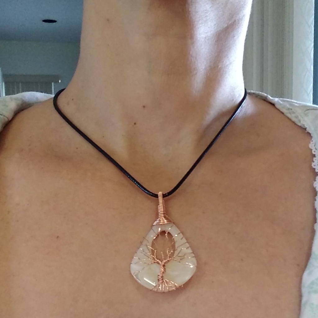 Resin Mother Of Pearl Tree Of Life Necklace